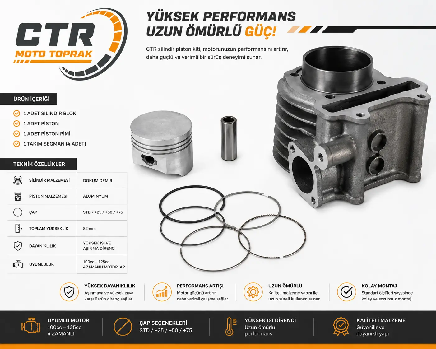 HERO DASH 125 SİLİNDİR PİSTON SET KOMPLE