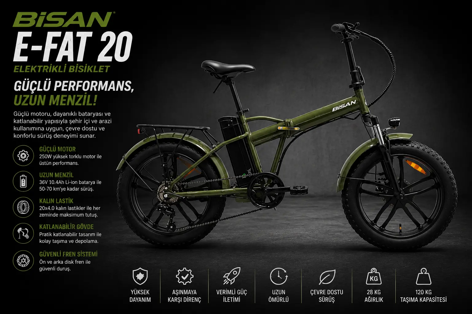 20 E-FOLDİNG F4 7VİTES DİSK FREN ELEKTİRKLİ KATLANIR YEŞİL
