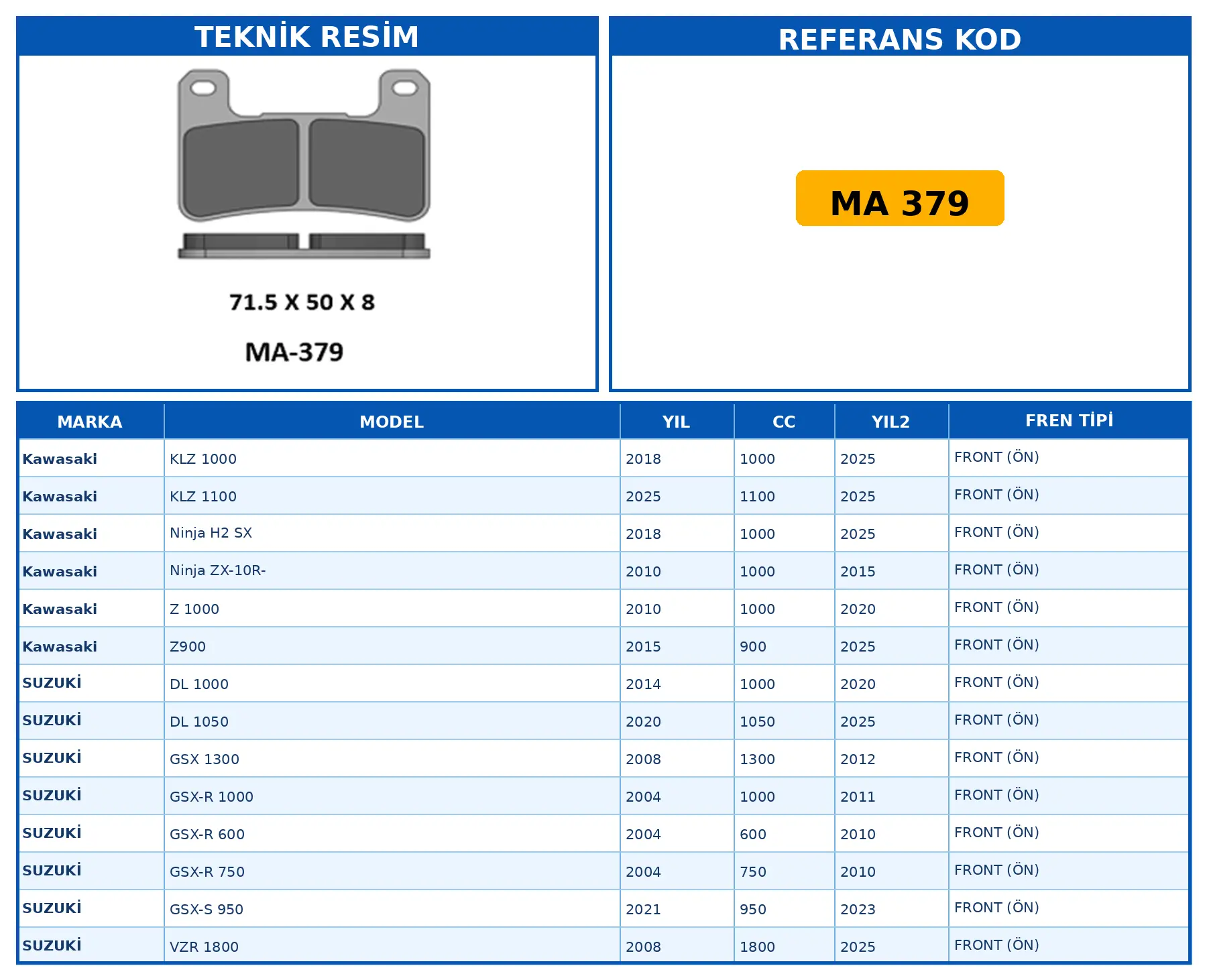 DİSK FREN BALATASI MA 379