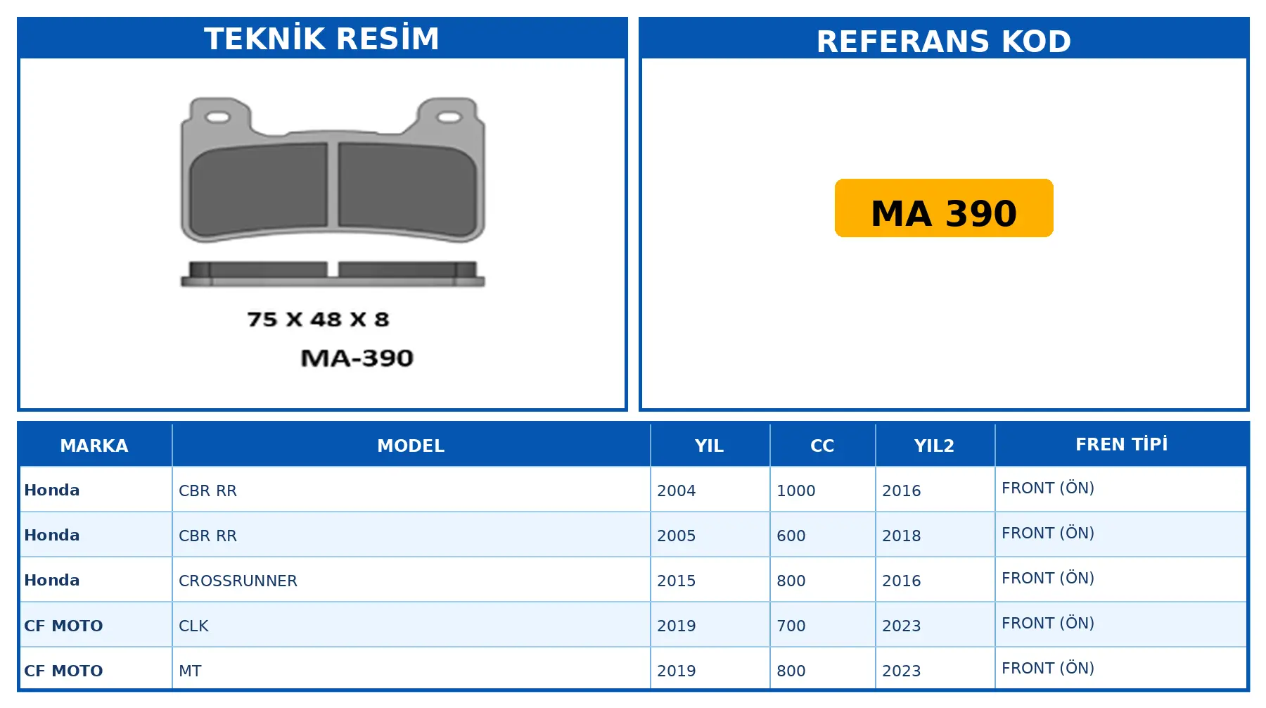 DİSK FREN BALATASI MA 390