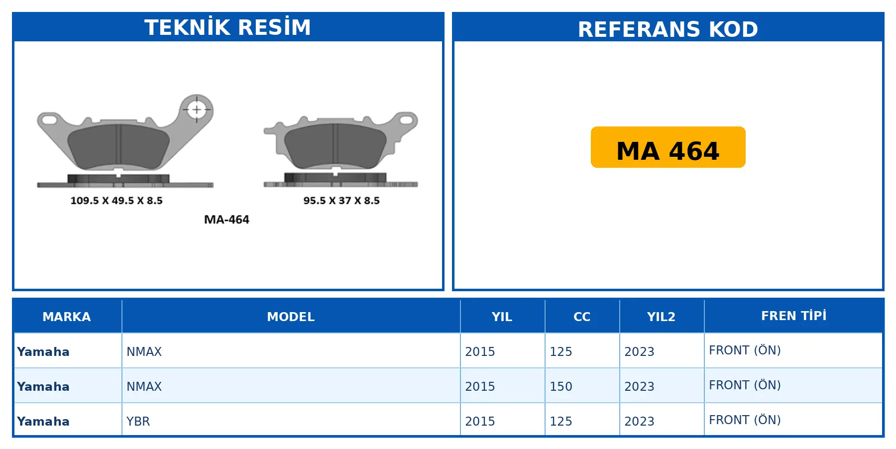 DİSK FREN BALATASI MA 464