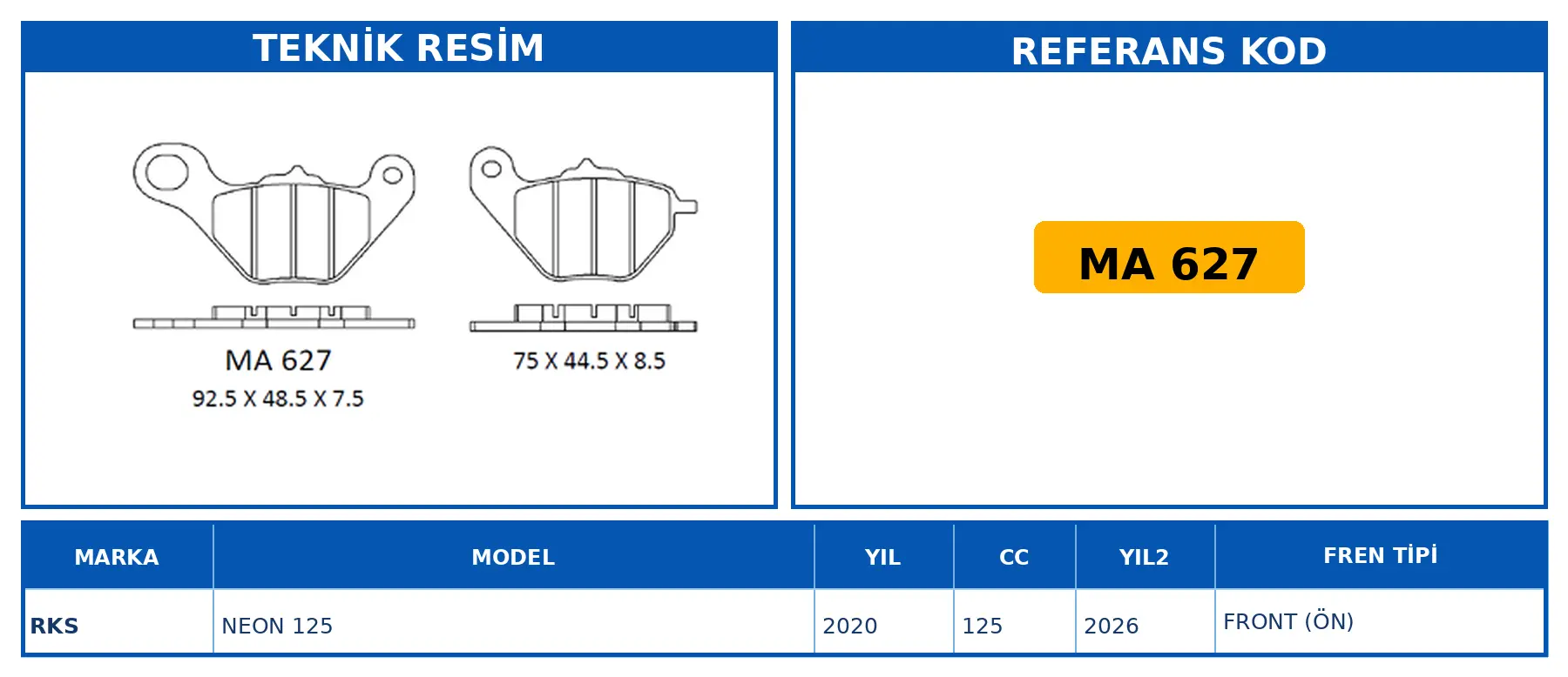 DİSK FREN BALATASI MA 627