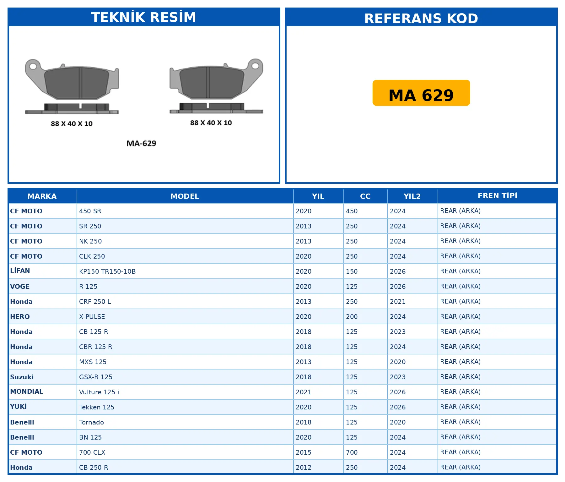 DİSK FREN BALATASI MA 629