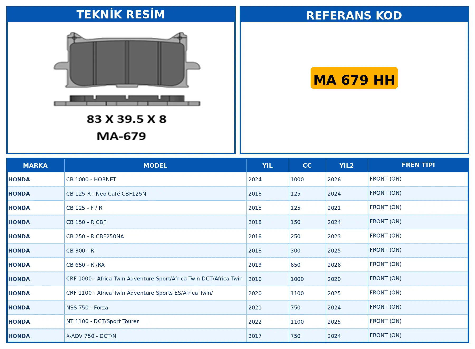 DİSK FREN BALATASI MA 679