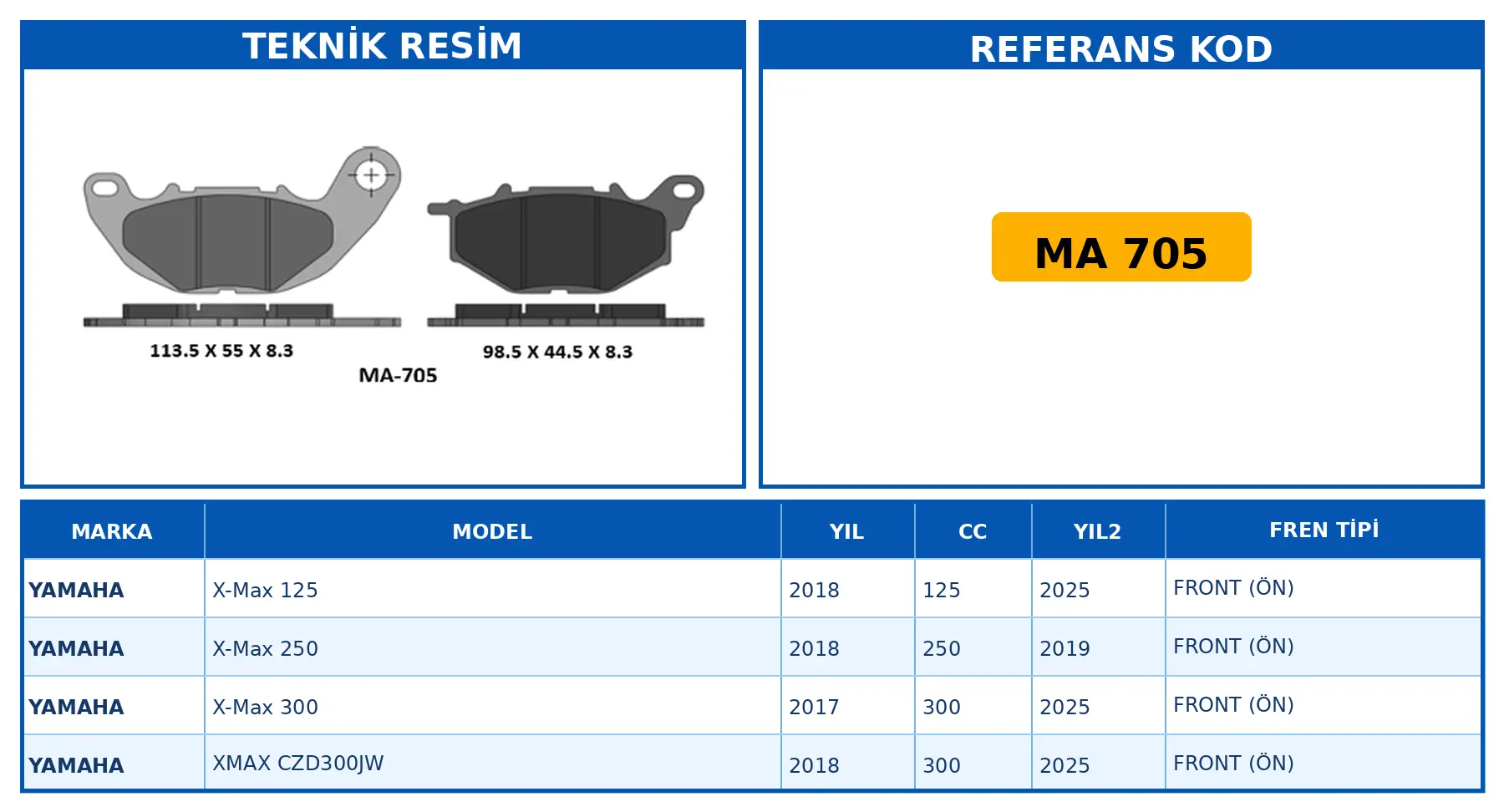 DİSK FREN BALATASI MA 705