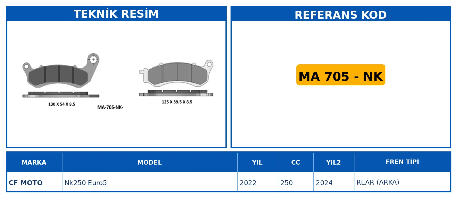 DİSK FREN BALATASI MA 705 NK