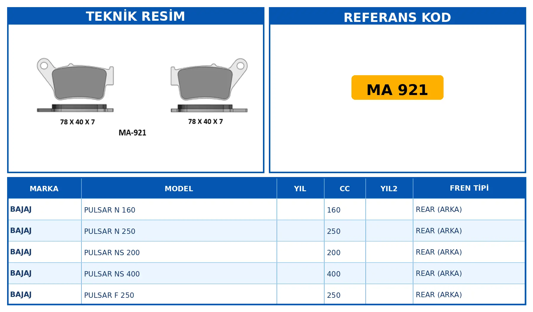 DİSK FREN BALATASI MA 921