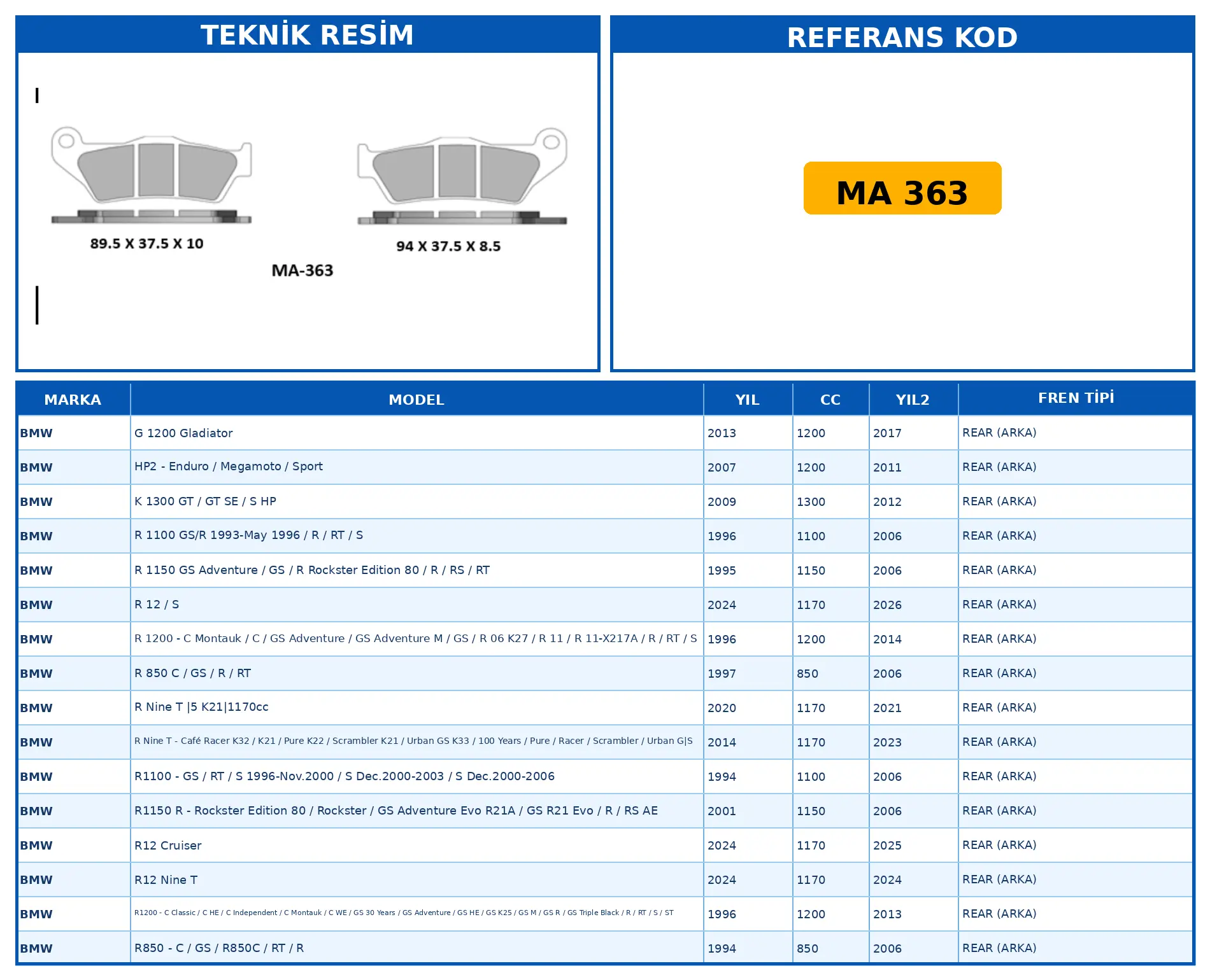 DİSK FREN BALATASI MA 363