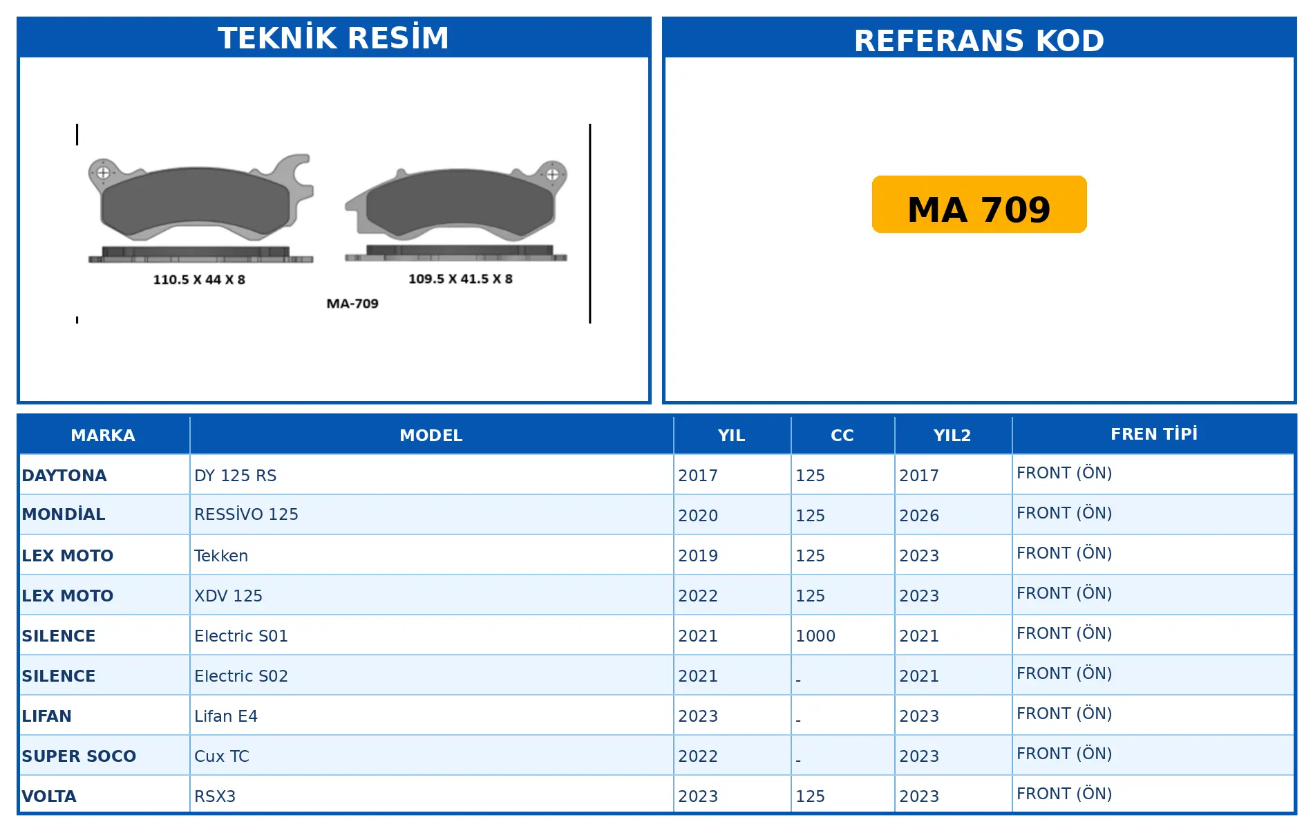 DİSK FREN BALATASI MA 709
