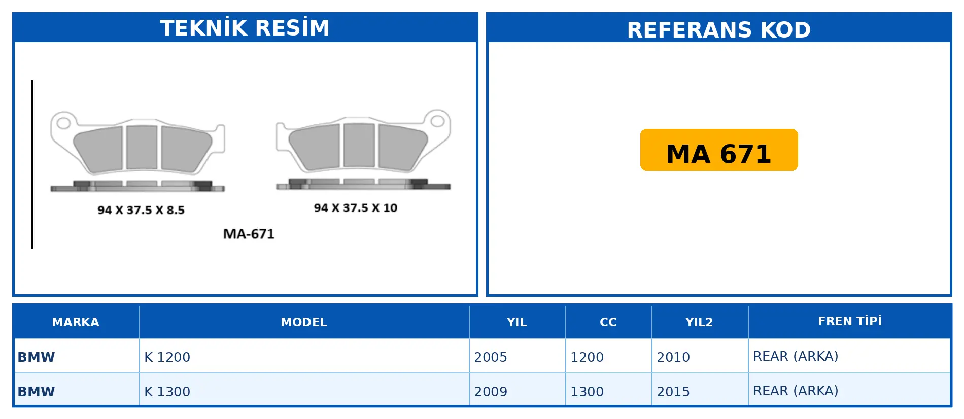 DİSK FREN BALATASI MA 671