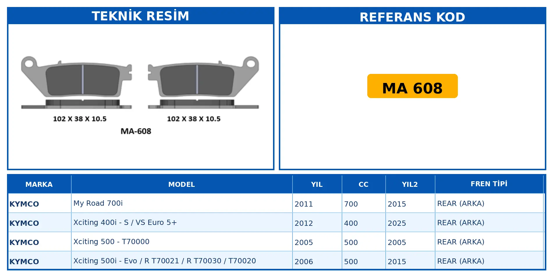 DİSK FREN BALATASI MA 608