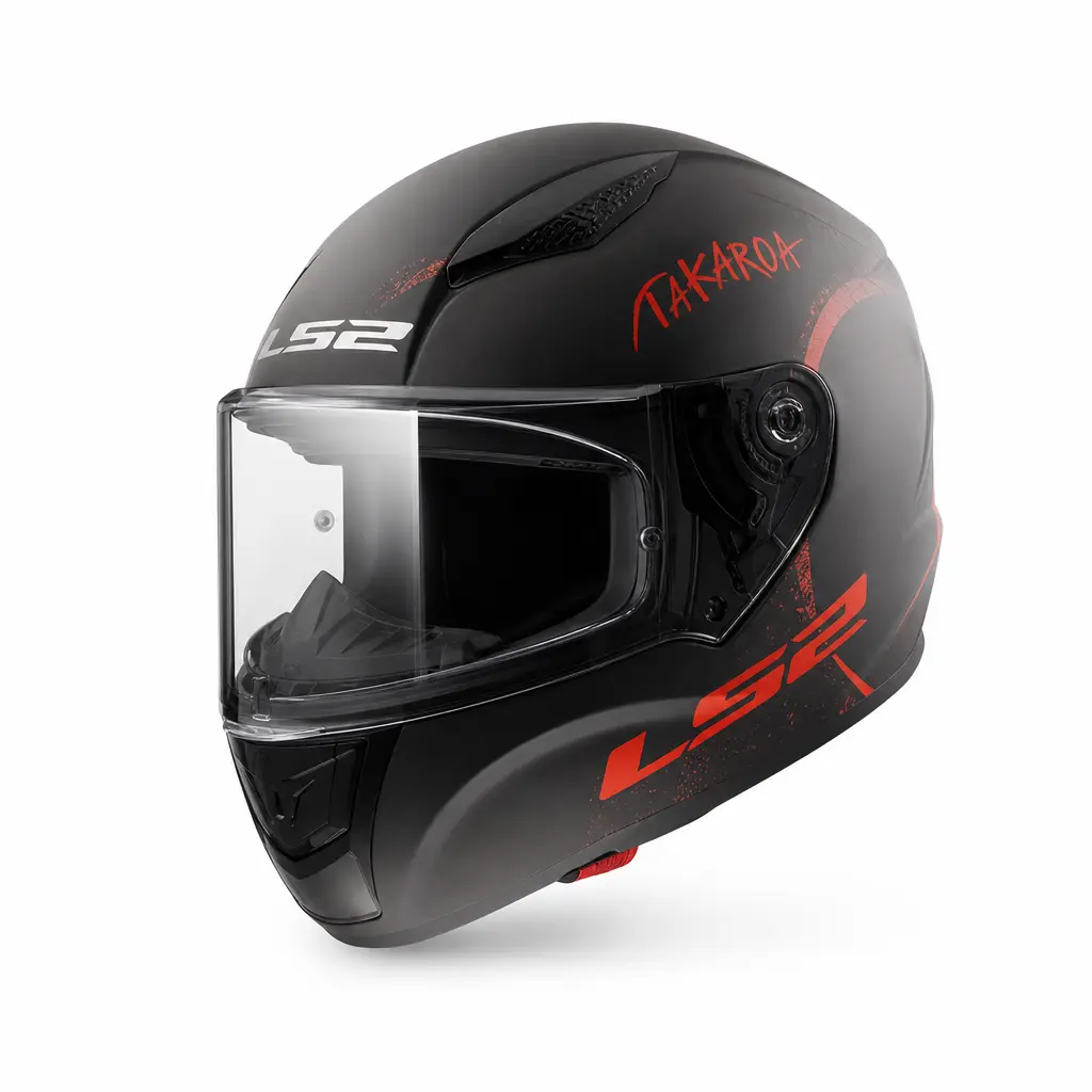 LS2 RAPID-2 L BEDEN TAKAROA MAT SİYAH-KIRMIZI KASK